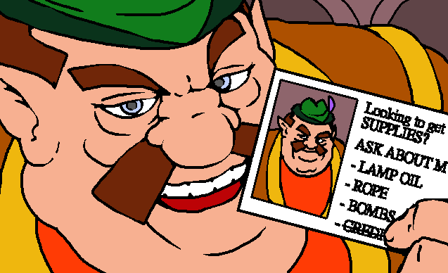 archived_source blue_eyes brown_eyebrows brown_hair business_card english_text facial_hair fat green_headwear link:_the_faces_of_evil meme morshu mustache parody soredemo_tsuma_o_aishiteru takabe_torao the_legend_of_zelda_(cd-i) ugly_man