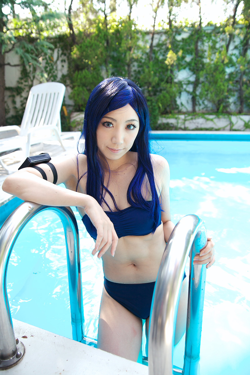 bikini blue_hair cosplay kuga_natsuki mai_hime miyuki photo swimsuit