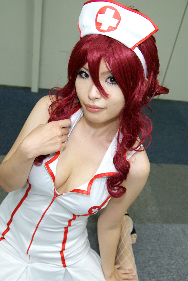 cosplay emi_kou_(model) fishnet_stockings nurse nurse_uniform photo redhead