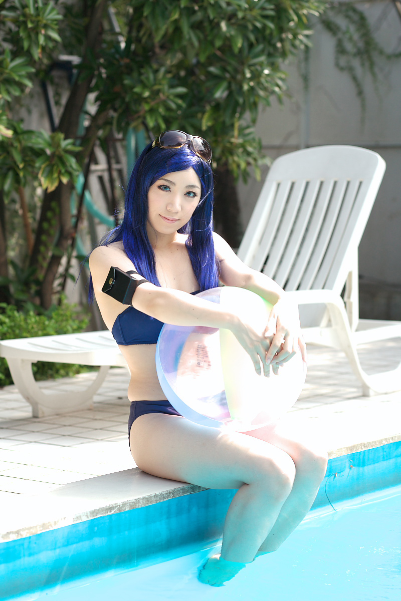 bikini blue_hair cosplay kuga_natsuki mai_hime miyuki photo sunglasses swimsuit