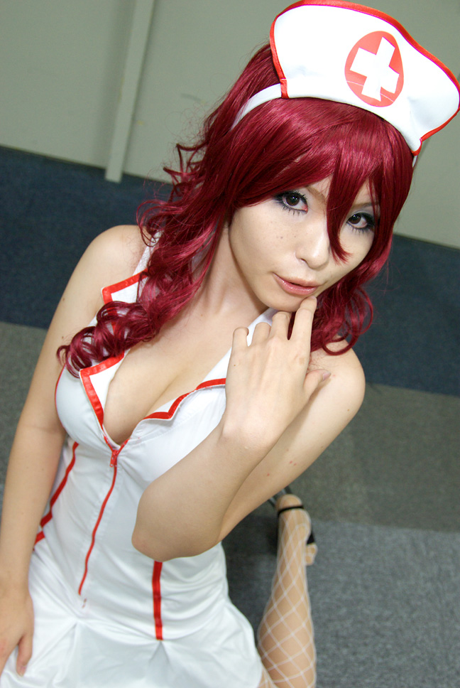 cosplay emi_kou_(model) fishnet_stockings nurse nurse_uniform photo redhead