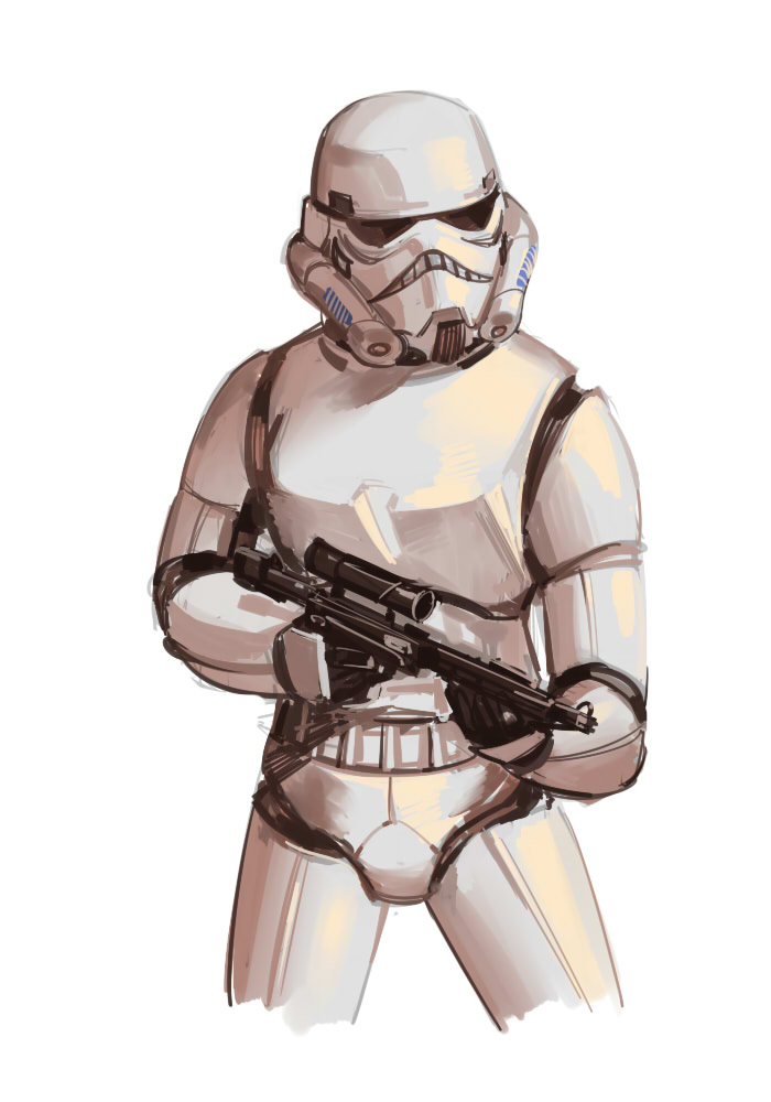 1other ambiguous_gender armor black_gloves commentary_request cowboy_shot cropped_legs gloves helm helmet holding holding_weapon ruukii_drift science_fiction simple_background soldier solo star_wars stormtrooper weapon white_background