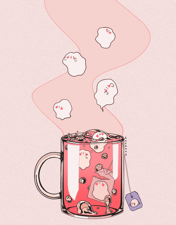 artist_name bubble cup liquid myon_(tokipi) original pink_background pink_theme simple_background smoke teabag transparent