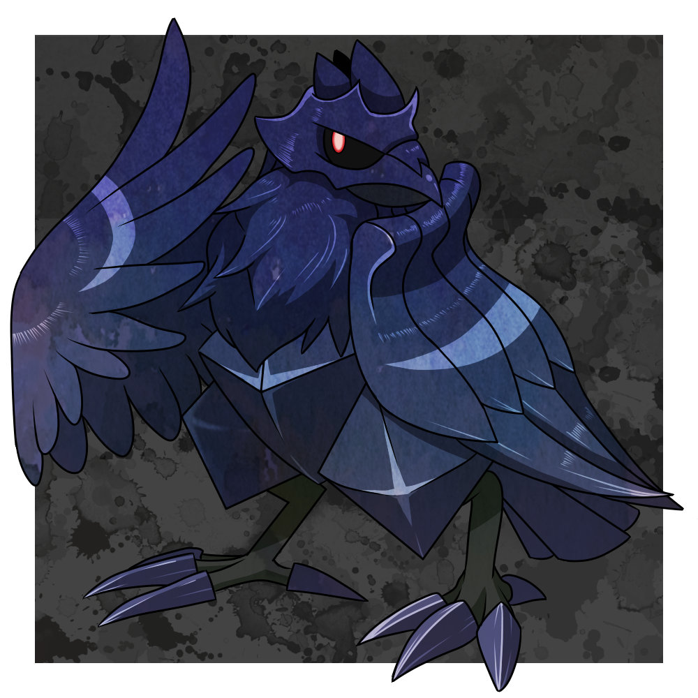 black_sclera border closed_mouth colored_sclera commentary_request corviknight full_body gen_8_pokemon no_humans outside_border pokemon pokemon_(creature) red_eyes shuga_(mhwii) solo standing talons white_border