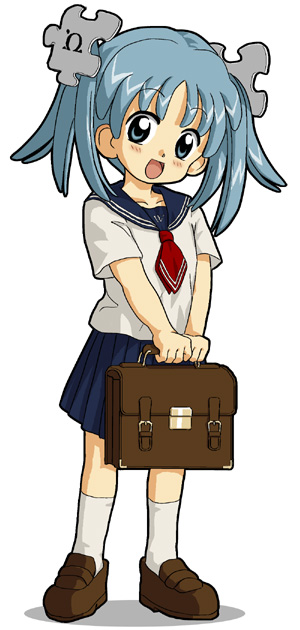 1girl :d aqua_eyes aqua_hair blue_sailor_collar blue_skirt blush briefcase brown_footwear commentary english_commentary full_body hair_ornament holding holding_briefcase kasuga39 kneehighs loafers looking_at_viewer mascot miniskirt official_art open_mouth pleated_skirt puzzle_piece_hair_ornament red_neckwear sailor_collar school_briefcase school_uniform serafuku shirt shirt_tucked_in shoes short_sleeves simple_background skirt smile socks solo standing twintails white_background white_legwear white_shirt wikipe-tan wikipedia
