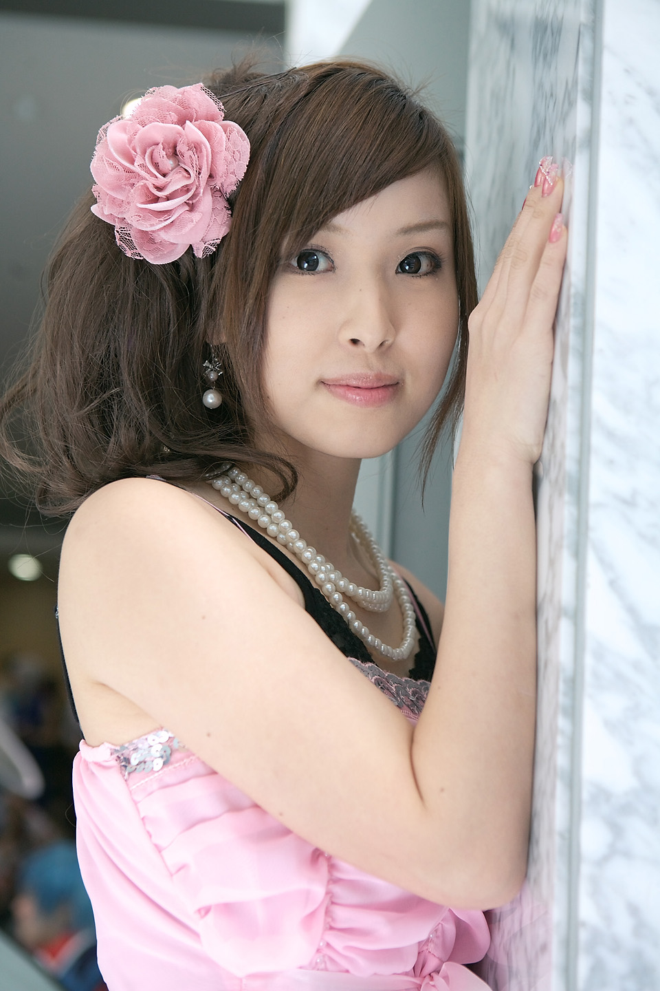 bra cosplay dress ebina_yuki flower pearl_necklace photo tagme_character tagme_series