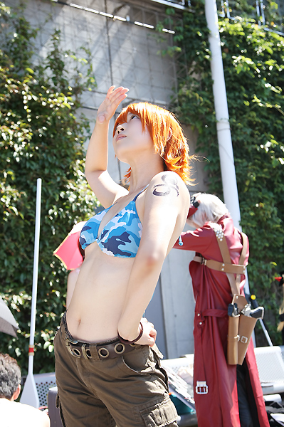 amanone_shun bikini_top cargo_shorts cosplay nami nami_(one_piece) one_piece orange_hair