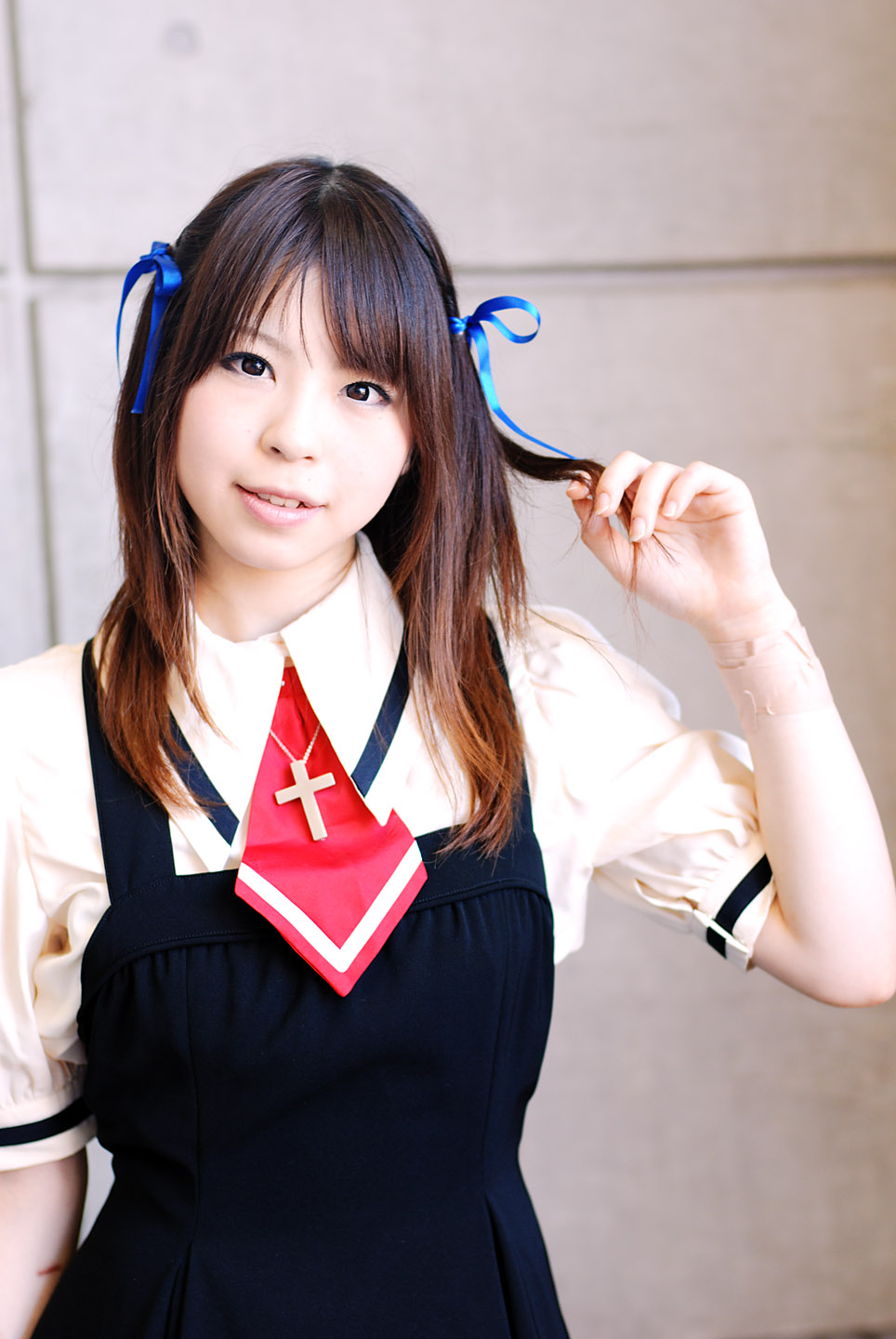 air cosplay hair_ribbons katou_mari kneehighs photo school_uniform tohno_minagi