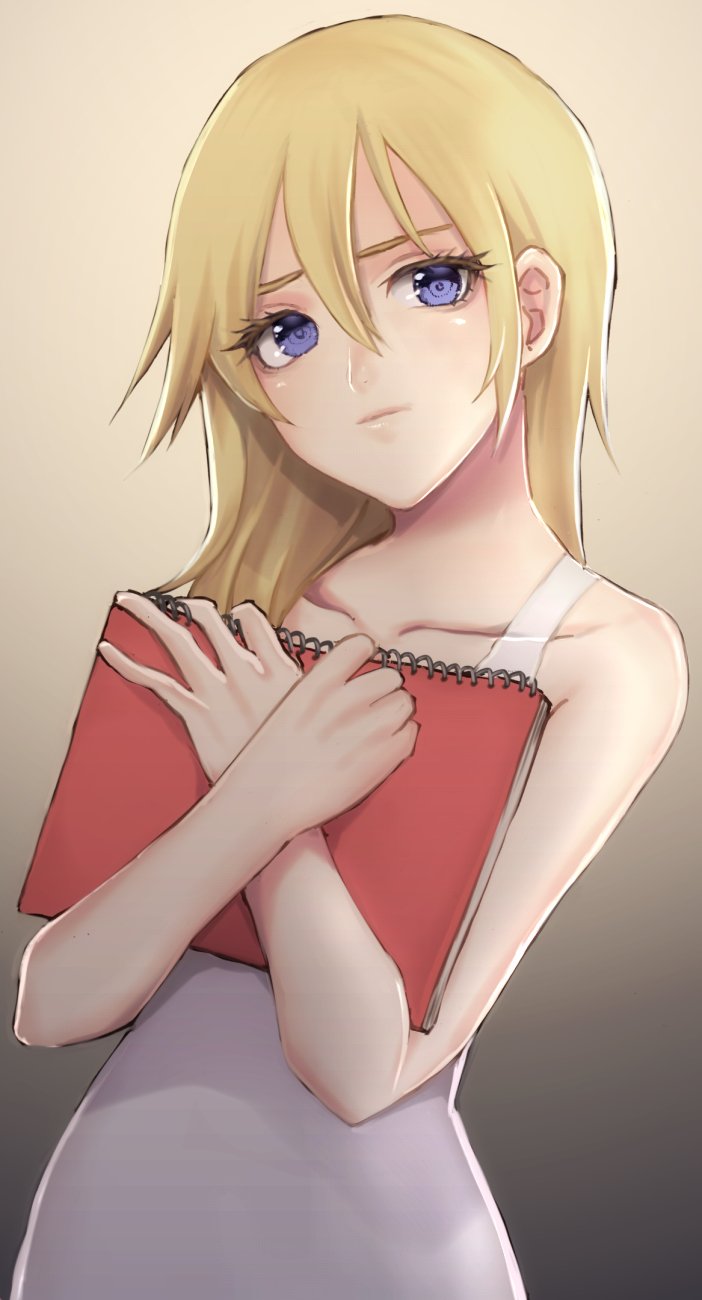 1girl blonde_hair blue_eyes closed_mouth dress highres kingdom_hearts kingdom_hearts_ii long_hair looking_at_viewer murata_tefu namine simple_background solo white_dress