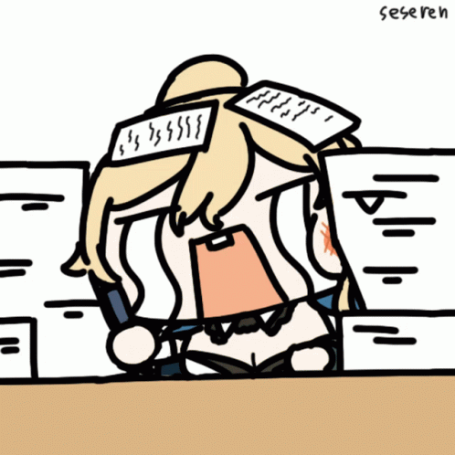 1girl animated_gif blonde_hair comedy crying genshin_impact jean_(genshin_impact) open_mouth paper paper_stack seseren white_background writing