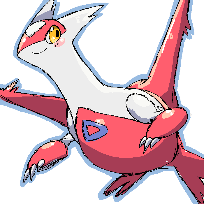 aliasing blue_outline blush blush_stickers chizi claws closed_mouth commentary_request dragon full_body gen_3_pokemon happy latias legendary_pokemon looking_to_the_side no_humans outline pokemon pokemon_(creature) simple_background sketch smile solo white_background wings yellow_eyes