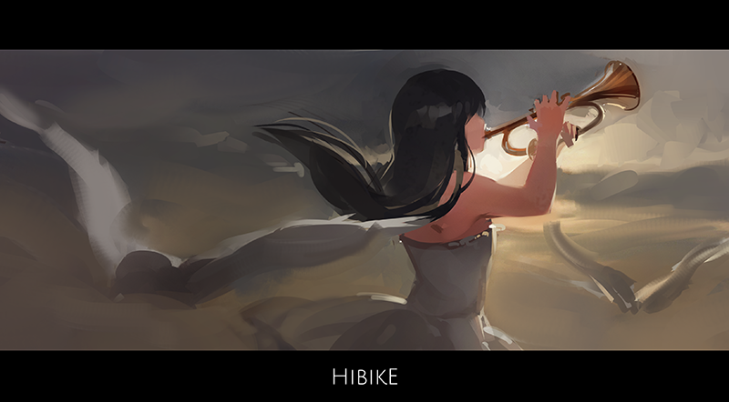 1girl 3four bird black_hair hibike!_euphonium instrument kousaka_reina long_hair solo trumpet