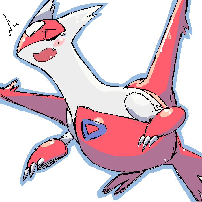 aliasing blue_outline blush blush_stickers chizi claws closed_eyes commentary_request dragon fang full_body gen_3_pokemon latias legendary_pokemon no_humans open_mouth outline pokemon pokemon_(creature) simple_background sketch solo tears white_background wings