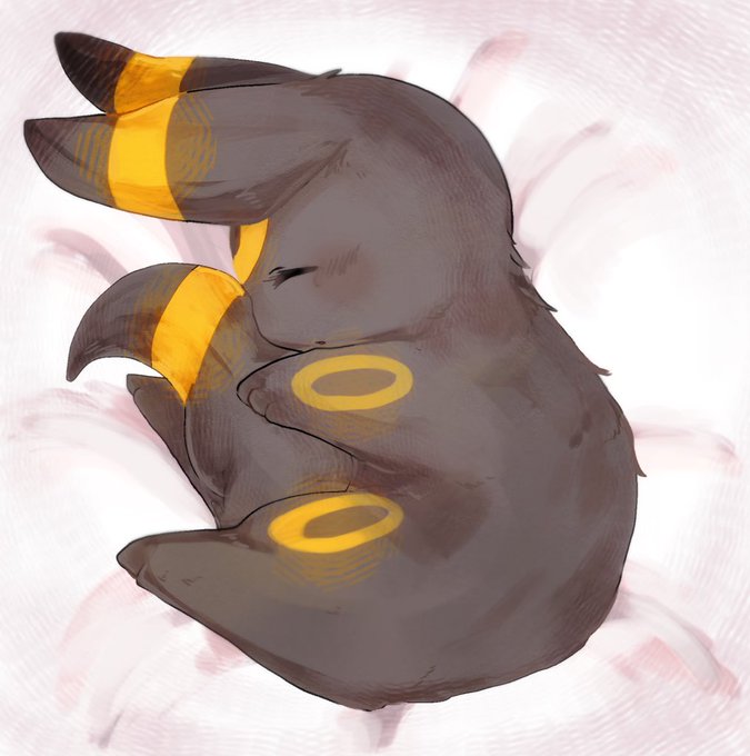 animal_focus banchiku bed_sheet blush closed_eyes commentary_request from_above full_body gen_2_pokemon jpeg_artifacts lying no_humans on_side open_mouth pokemon pokemon_(creature) profile sideways_mouth simple_background sleeping solo umbreon white_background