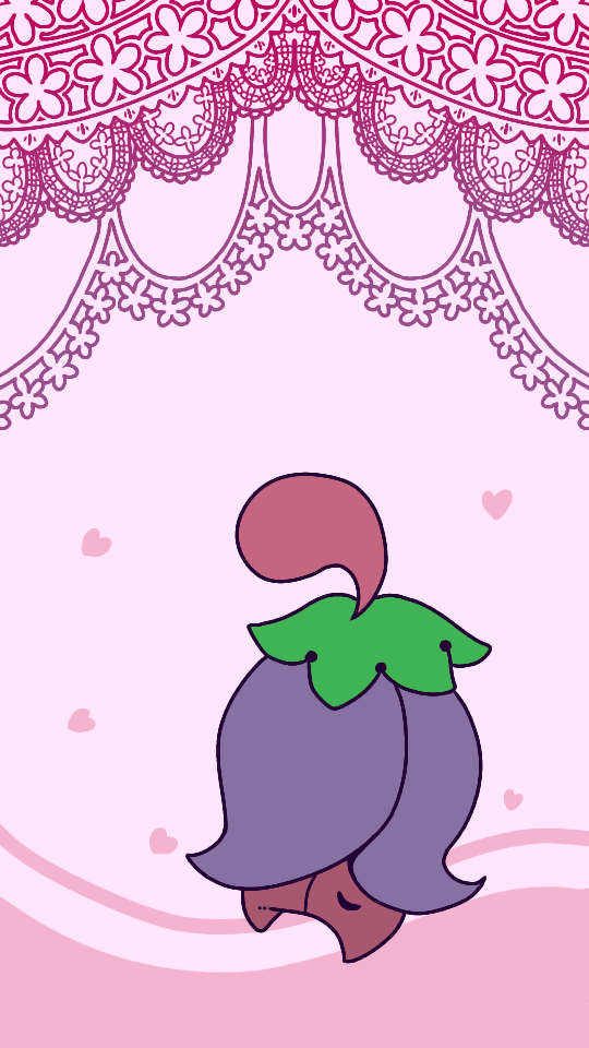 cherubi closed_mouth commentary_request full_body gen_4_pokemon muguet no_humans petals pink_background pink_theme pokemon pokemon_(creature) simple_background smile solo standing