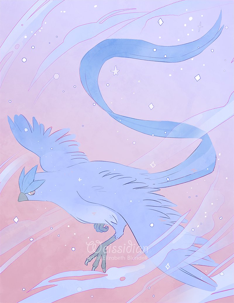 articuno artist_name closed_mouth commentary english_commentary full_body gen_1_pokemon legendary_pokemon miyaulait no_humans pokemon pokemon_(creature) sideways_glance solo talons watermark