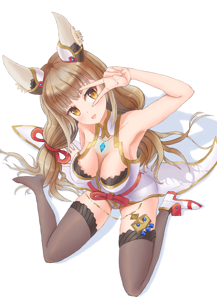 1girl animal_ears artist_request blush breasts cat_ears cat_girl closed_mouth covered_navel detached_sleeves gloves highleg highleg_leotard highres large_breasts leotard long_hair looking_at_viewer nia_(blade)_(xenoblade) nia_(xenoblade) open_mouth orange_eyes pose silver_hair smile solo thigh-highs thighs twintails very_long_hair white_gloves xenoblade_chronicles_(series) xenoblade_chronicles_2