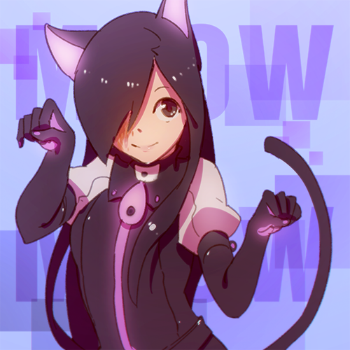 1girl 3four animal_ears black_hair breasts burn_scar cat_ears closed_mouth hair_over_one_eye ikezawa_hanako katawa_shoujo long_hair looking_at_viewer lowres paw_pose purple_hair scar smile solo tail violet_eyes