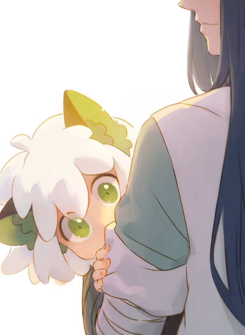 2boys animal_ears cat_boy cat_ears covered_mouth green_eyes looking_at_viewer luoxiaohei multiple_boys profile short_hair simple_background smile the_legend_of_luo_xiaohei turdidae white_background white_hair wuxian_(the_legend_of_luoxiaohei)