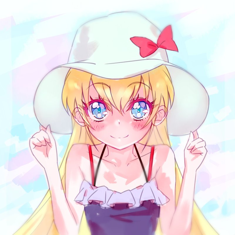 1girl bangs black_shirt blonde_hair blue_eyes blush bow collarbone dokidoki!_precure eyebrows_visible_through_hair hair_between_eyes hair_bow halterneck hat hat_bow kyoutsuugengo long_hair looking_at_viewer precure red_bow regina_(dokidoki!_precure) shirt sketch sleeveless sleeveless_shirt solo upper_body very_long_hair white_headwear