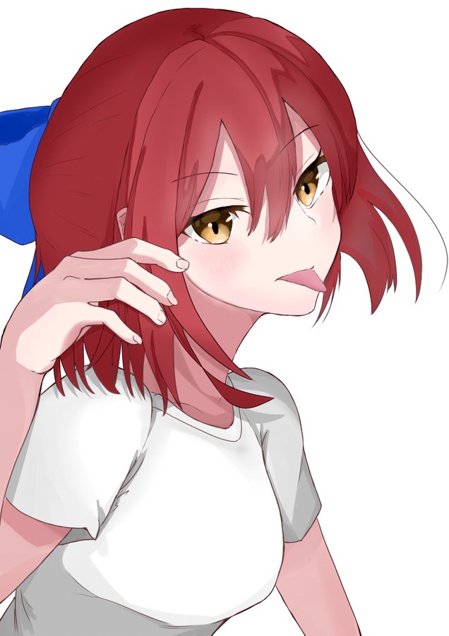 1girl blush bow collarbone kohaku_(tsukihime) looking_at_viewer manaty_sw md5_mismatch orange_eyes resolution_mismatch solo source_larger tongue tongue_out