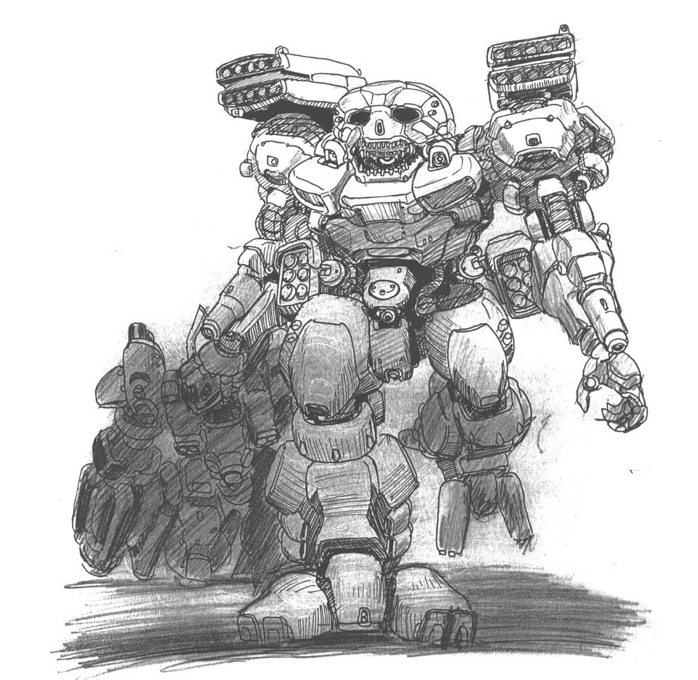 atlas_(battletech) battletech black_eyes capitan_06 graphite_(medium) mecha missile_pod no_humans open_hand science_fiction solo_focus traditional_media walking white_background