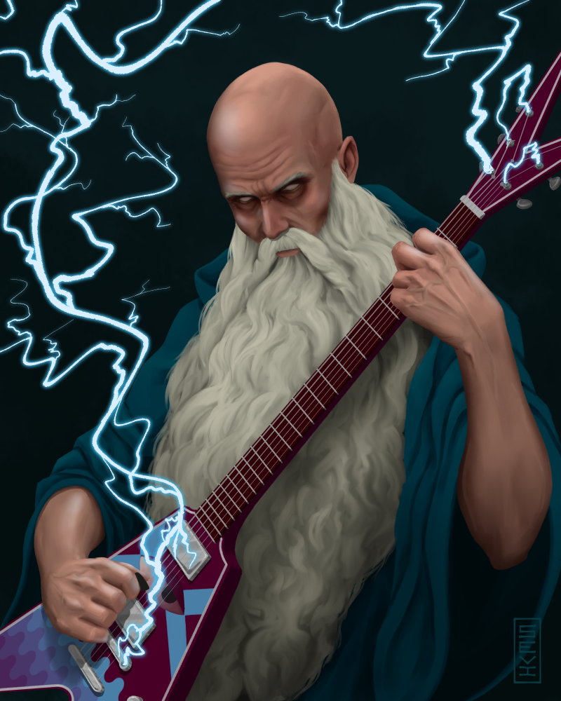 1boy artist_name bald beard black_background blue_cloak cigarette cloak commentary_request electric_guitar facial_hair guitar holding holding_instrument instrument lips looking_at_viewer male_focus manly music no_pupils old old_man original playing_instrument realistic sevi solo upper_body white_eyes wide_sleeves wizard