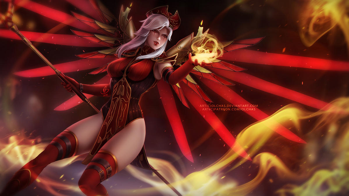 1girl breasts cosplay gloves large_breasts leotard mechanical_wings mercy_(overwatch) olchas overwatch red_eyes red_gloves sally_whitemane sally_whitemane_(cosplay) staff tagme thigh-highs warcraft white_hair wings world_of_warcraft