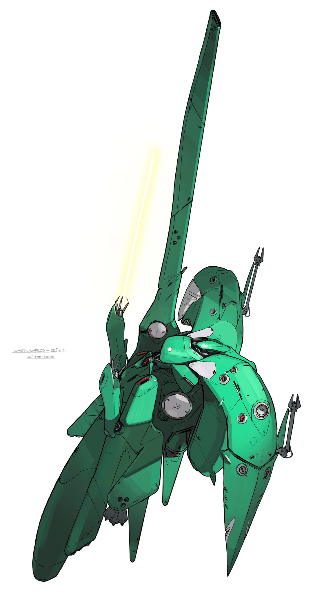 arm_blade character_name dendrobium_schema flying fusion gundam gundam_0083 highres looking_up mecha mobile_armor neue_ziel no_humans peter_(peter6409) science_fiction solo weapon white_background