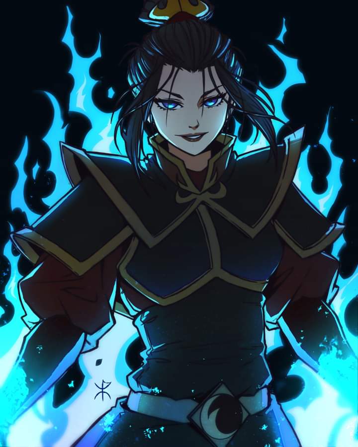 1girl apoloniodraws armor avatar_(series) azula black_hair blue_eyes blue_fire fire looking_at_viewer princess smile