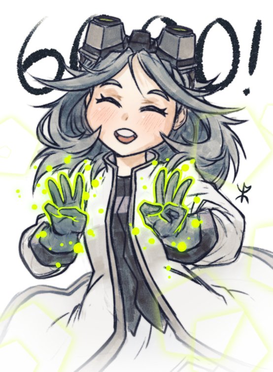 apoloniodraws ben_10 gloves goggles goggles_on_head gray_matter grey_hair grey_shirt labcoat omnitrix pose shirt smile thank_you