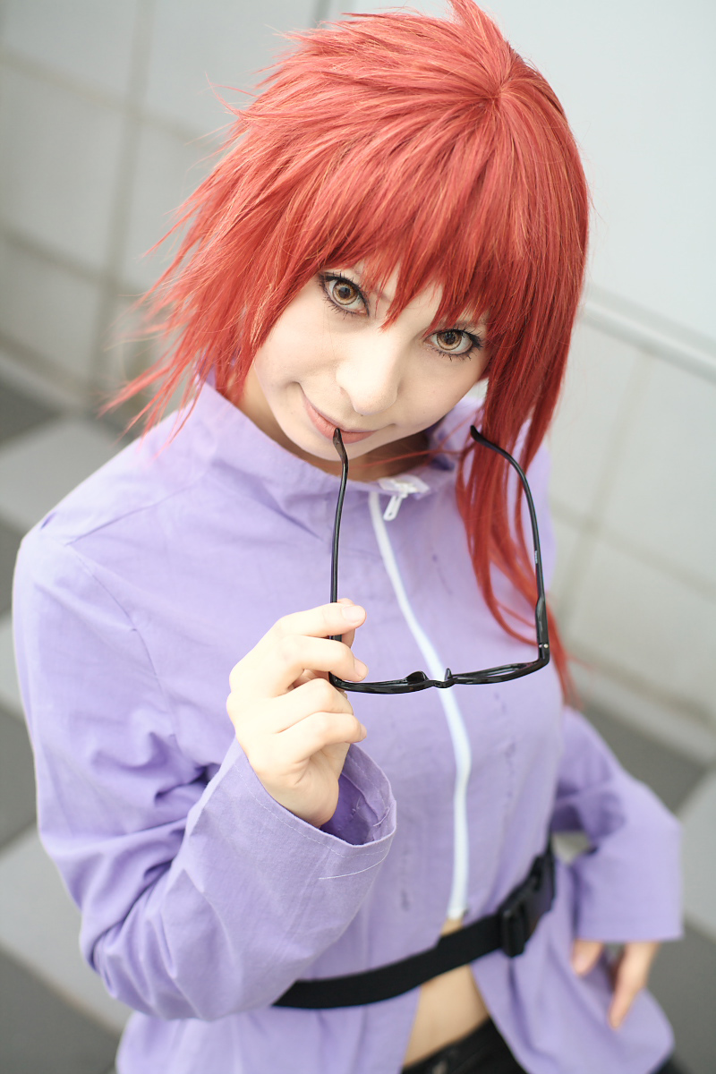 ari_(model) belt cosplay glasses karin_(naruto) midriff naruto photo redhead