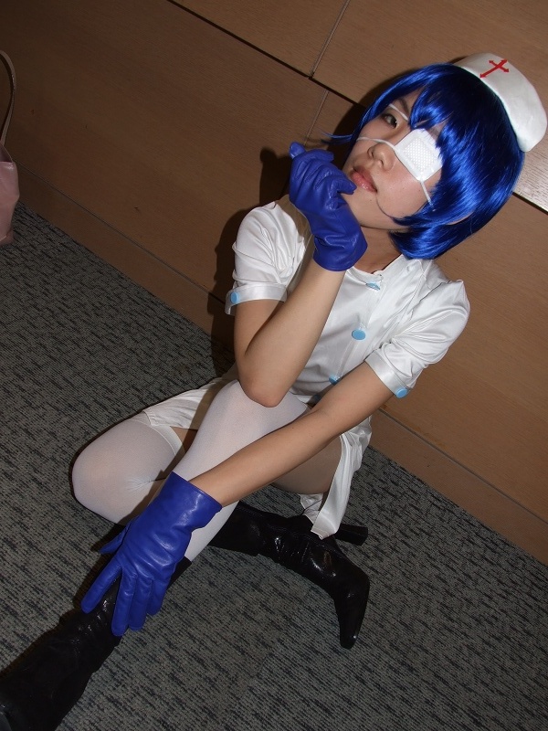 boots cosplay eyepatch gloves ikkitousen nurse nurse_uniform ryomou_shimei sakura_marimo thigh-highs