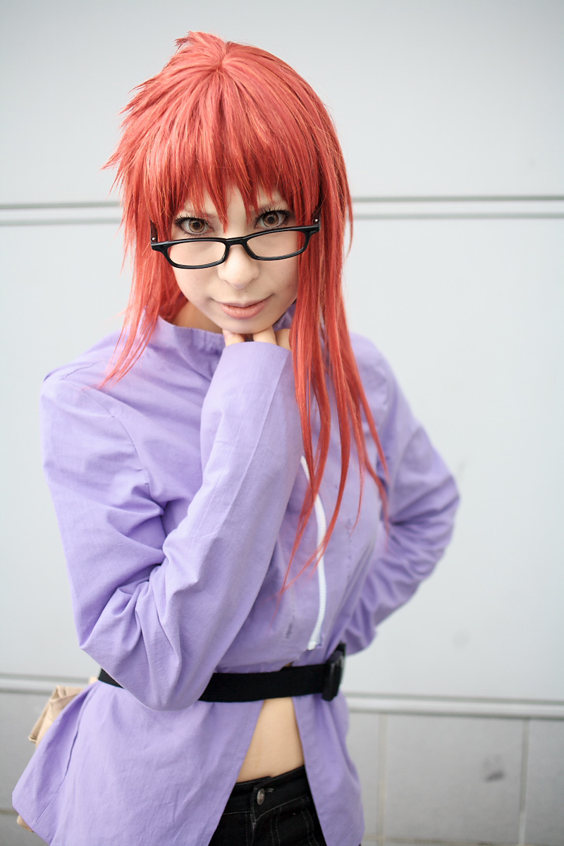 ari_(model) belt cosplay glasses karin_(naruto) midriff naruto photo redhead