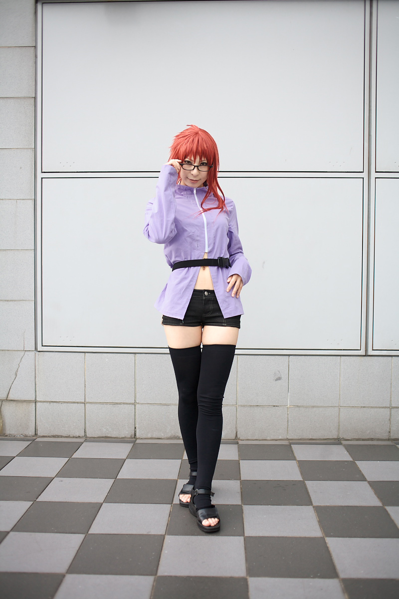 ari_(model) belt cosplay glasses karin_(naruto) midriff naruto photo redhead thigh-highs
