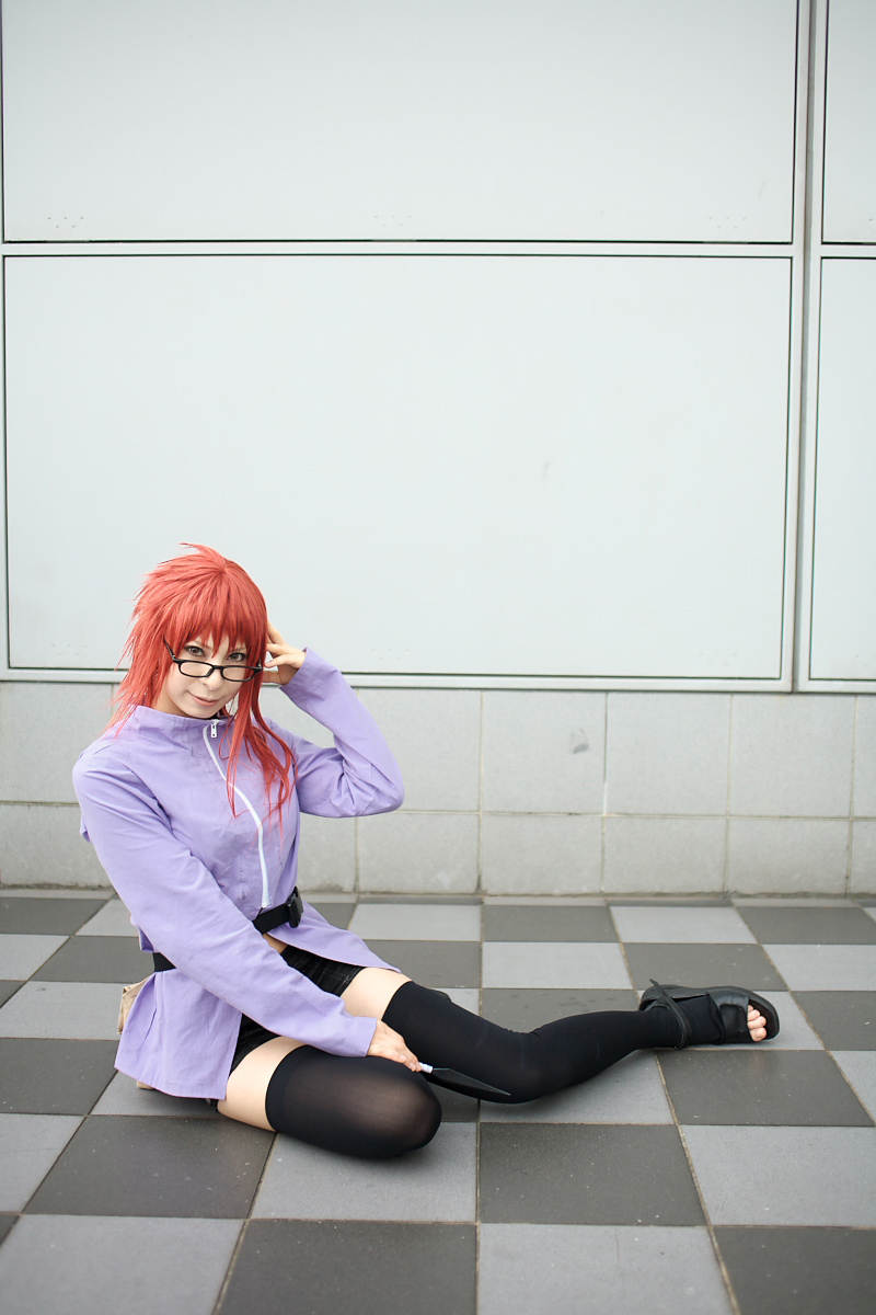 ari_(model) belt cosplay glasses karin_(naruto) midriff naruto photo redhead thigh-highs