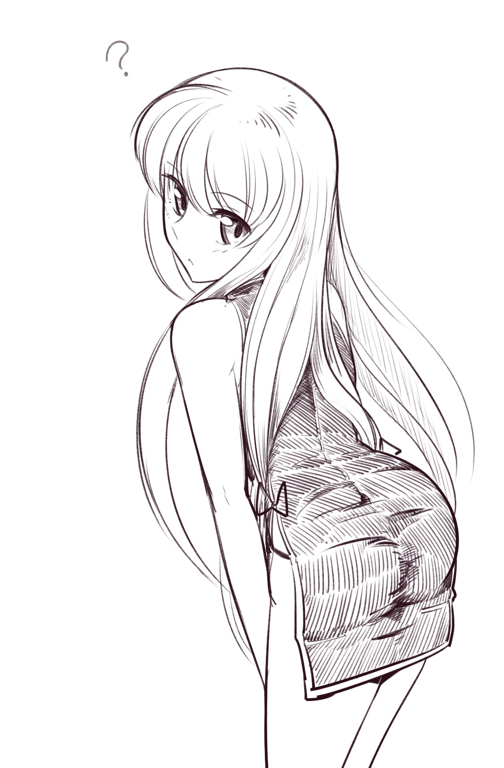 1girl ? ass boa_(brianoa) c.c. china_dress chinese_clothes closed_mouth code_geass dress greyscale highres long_hair looking_at_viewer monochrome side_slit solo transparent_background