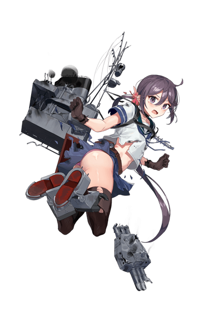 1girl akebono_(kancolle) ass bell black_legwear blue_skirt drew_(drew213g) flower full_body gloves hair_bell hair_flower hair_ornament kantai_collection long_hair machinery official_art pleated_skirt purple_hair remodel_(kantai_collection) school_uniform serafuku short_sleeves side_ponytail skirt thigh-highs torn_clothes transparent_background very_long_hair violet_eyes