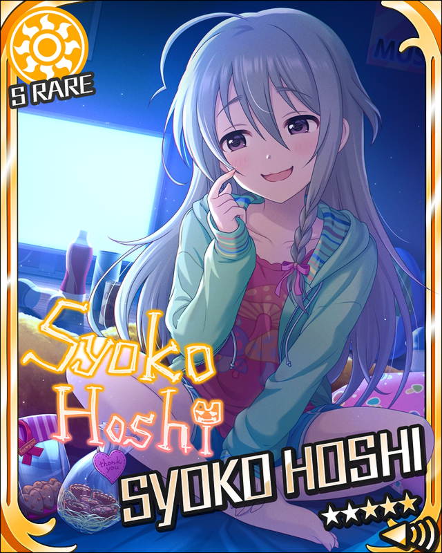 blush character_name grey_hair hoshi_shouko idolmaster idolmaster_shiny_colors jacket long_hair smile stars yellow_eyes