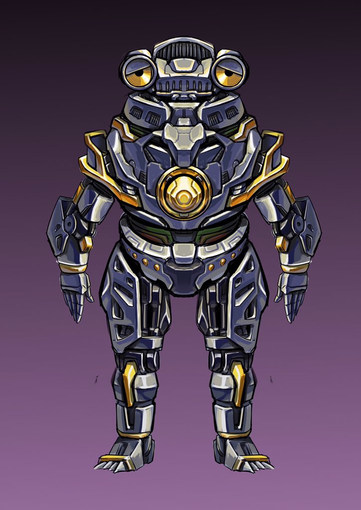 ct990413 full_body gradient gradient_background mecha no_humans open_hands redesign science_fiction sevenger solo standing tokusatsu ultra_series ultraman_z_(series) yellow_eyes