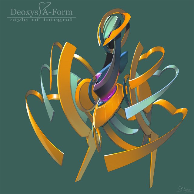 character_name commentary_request deoxys deoxys_(attack) full_body gen_3_pokemon green_background heart mechanization mifuji mythical_pokemon no_humans pokemon robot shiny signature simple_background solo standing