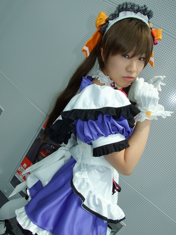 apron cosplay garters gloves hair_ribbons kunugi_ayano maid maid_uniform mizuki_akira pia_carrot pia_carrot_go thigh-highs