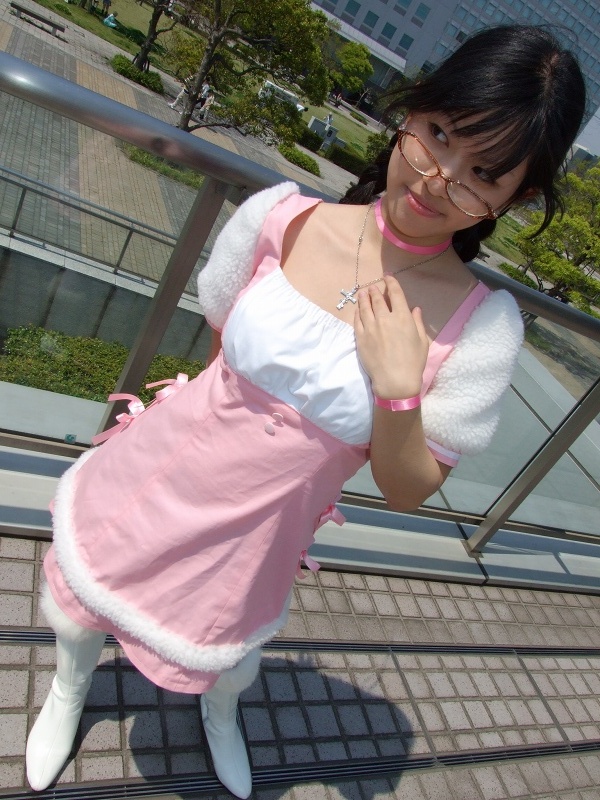 akizuki_ritsuko boots cosplay glasses idolmaster tachibana_yuna thigh-highs twin_braids