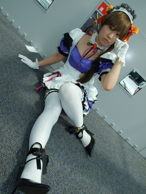 apron cosplay garters gloves hair_ribbons kunugi_ayano maid maid_uniform mizuki_akira pia_carrot pia_carrot_go thigh-highs