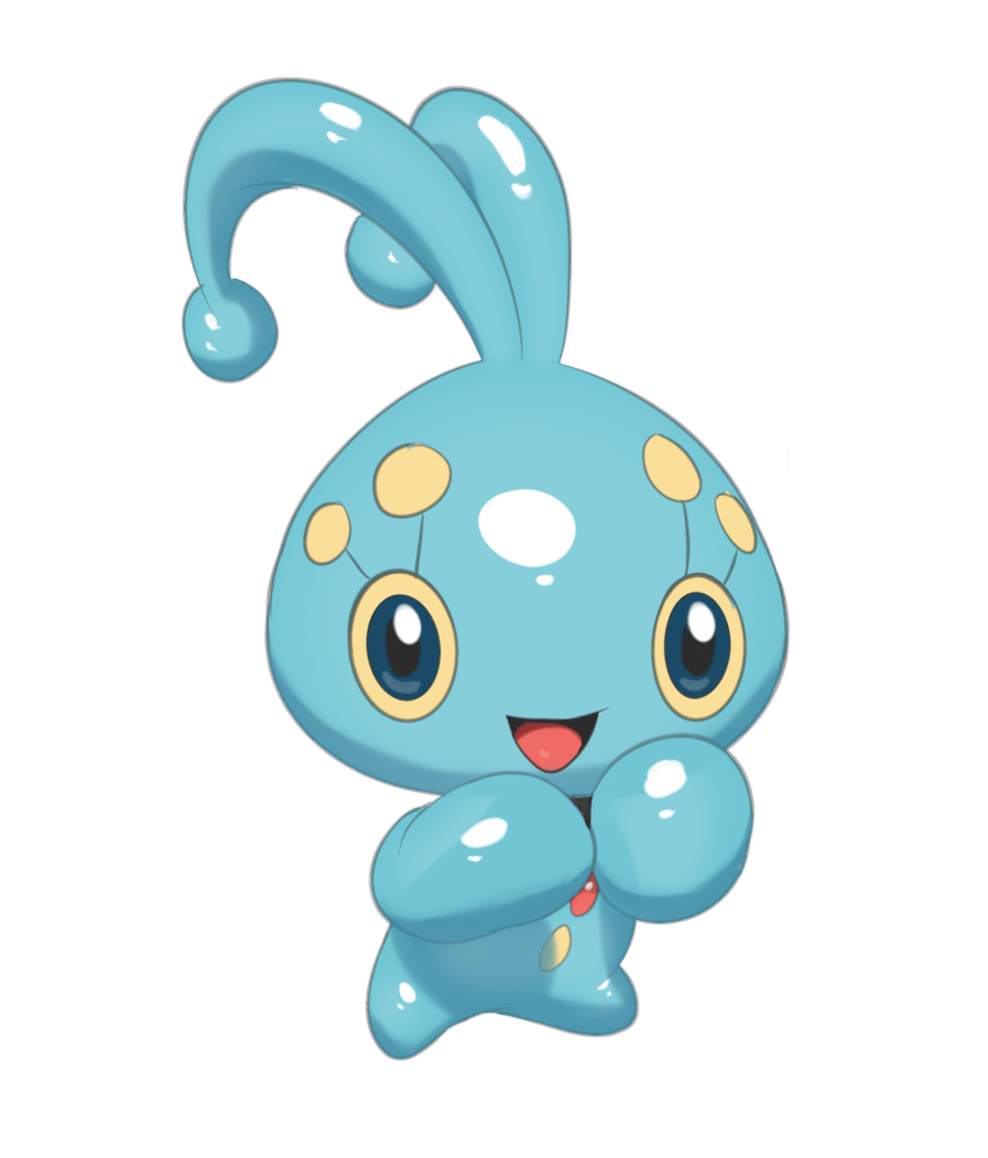 animal_focus blue_eyes commentary full_body hands_up happy inkune looking_at_viewer manaphy no_humans open_mouth own_hands_together pokemon pokemon_(creature) shiny shiny_skin simple_background smile solo standing white_background