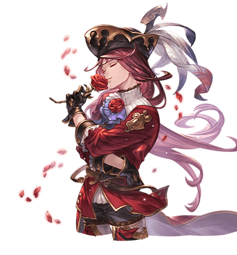 1boy aoidos boots closed_eyes cravat cropped_legs flower granblue_fantasy hat hat_feather long_hair male_focus minaba_hideo official_art petals pirate_costume pirate_hat redhead rose solo thigh-highs thigh_boots transparent_background white_day
