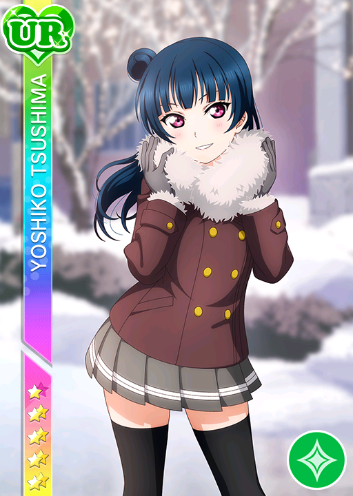 blue_hair blush character_name jacket long_hair love_live!_school_idol_festival love_live!_sunshine!! pink_eyes smile tsushima_yoshiko