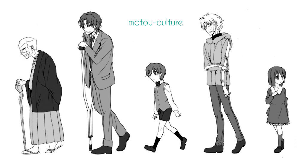 1girl 4boys ahoge bow bowtie brother_and_sister brothers carnival_phantasm child crutch dress fate/stay_night fate/zero fate_(series) formal hair_ribbon hood japanese_clothes long_hair matou_byakuya matou_kariya matou_sakura matou_shinji matou_zouken monochrome multiple_boys nakamura_kuzuyu old old_man ribbon short_hair shorts siblings suit uncle_and_niece vest wavy_hair younger