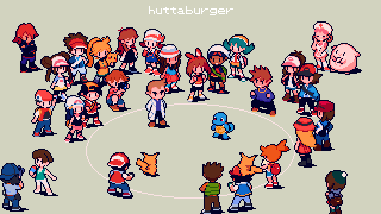 6+boys 6+girls artist_name ash_ketchum blue_oak brock_(pokemon) camera chansey character_request gen_1_pokemon hat huttaburger joy_(pokemon) misty_(pokemon) multiple_boys multiple_girls nurse nurse_cap pikachu pixel_art pokemon pokemon_(anime) pokemon_(creature) pokemon_(game) red_(pokemon) squirtle