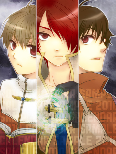 2010 3boys acolyte_(ragnarok_online) archer_(ragnarok_online) bangs bio_lab black_gloves book brown_capelet brown_hair brown_shirt cape cassock closed_mouth column_lineup commentary_request errende_ebecee eyebrows_visible_through_hair gloves hair_between_eyes hair_over_one_eye holding holding_book kavach_icarus laurell_weinder light_brown_hair looking_at_viewer mage_(ragnarok_online) magic_circle male_focus multiple_boys muneate open_mouth ragnarok_online red_eyes redhead sample shirt short_hair sptbird upper_body white_cape